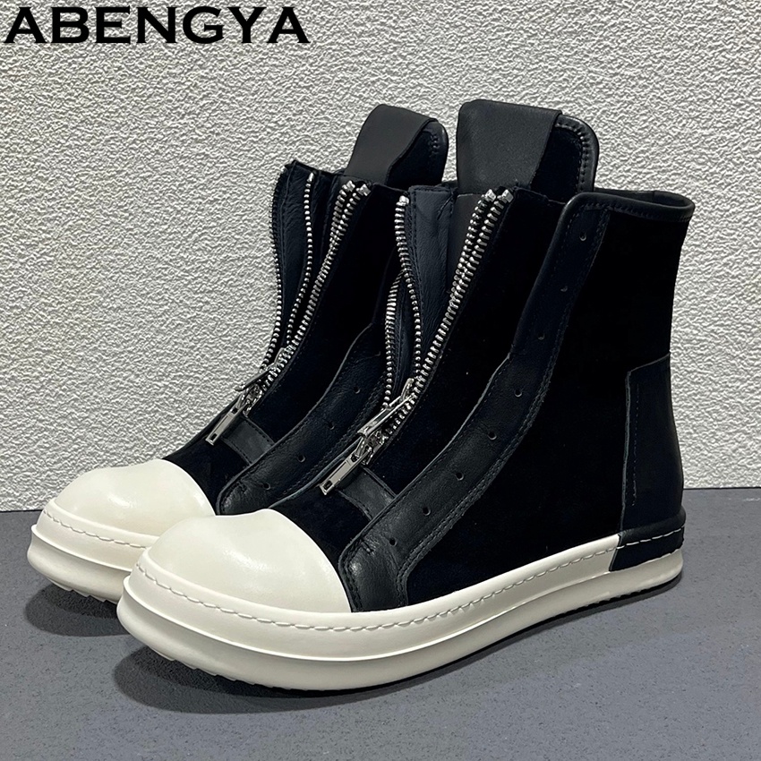 Jesienne czarne skórzane płaskie buty damskie męskie wysokie buty na platformie damskie botki casualowe sneakersy botki do kostki dla kobiet rozmiar 35-45