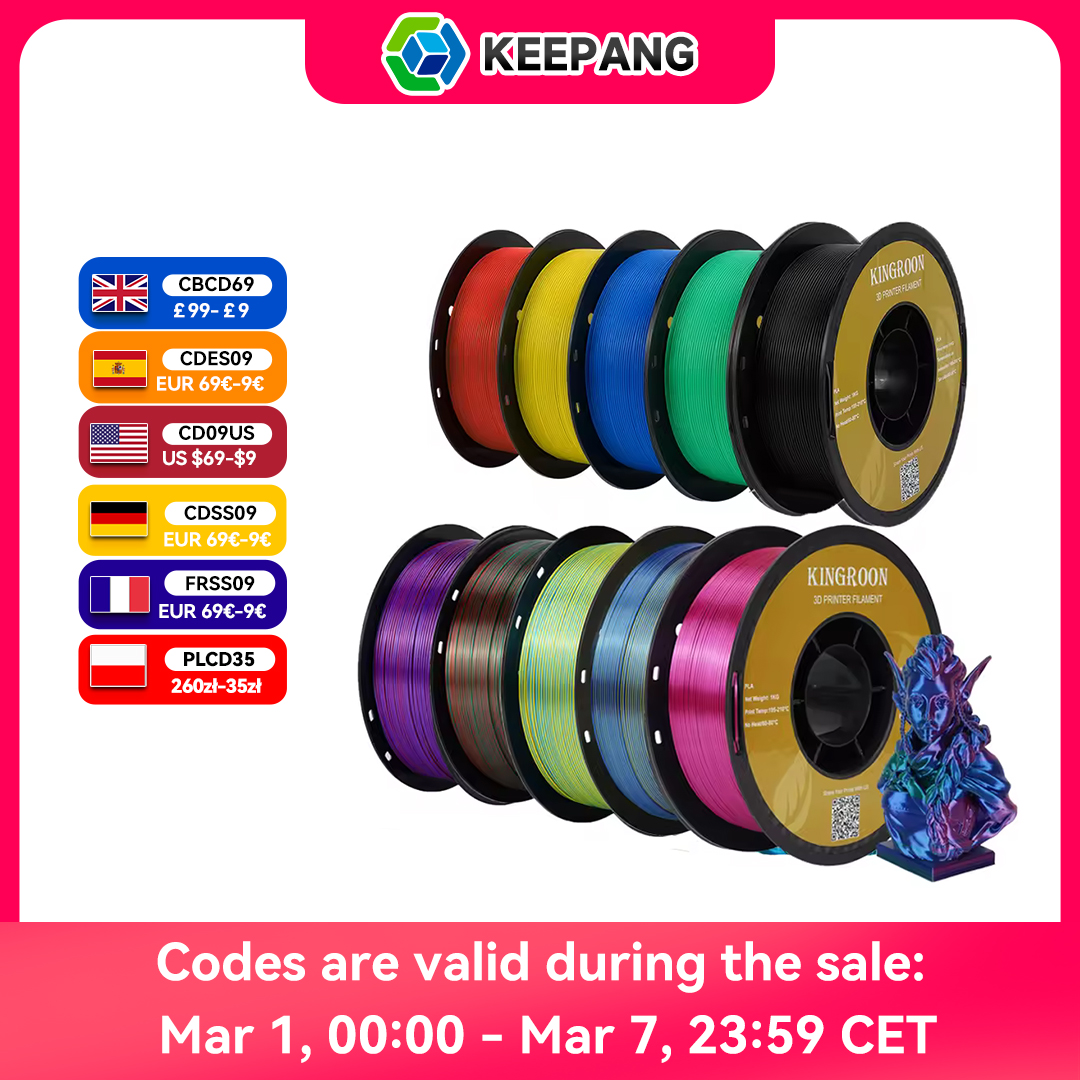 KEEPANG PLA/Seta PLA Filamento 5/10kg Filamento stampante 3D 1kg/1 rotolo 1.75mm Pla Filamento in plastica No Bubble Materiali di stampa 3D