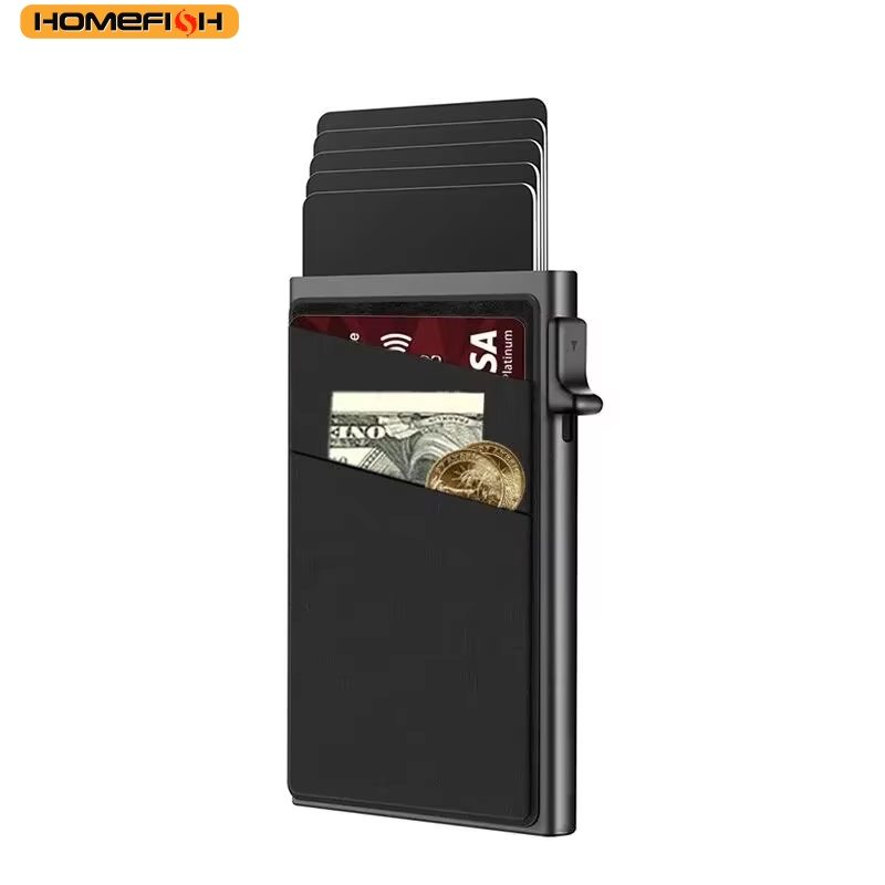 Portefeuille fin en métal HOMEFISH, protecteur de cartes anti-RFID, boîte à cartes en aluminium légère anti-vol