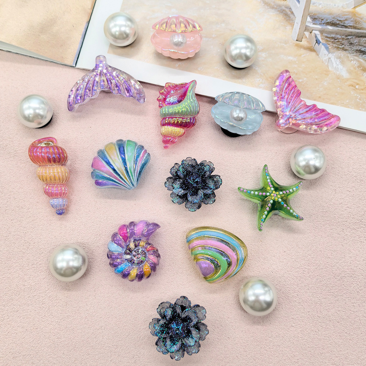 18 Piezas de Adornos para Zapatos de ABS con Forma de Concha y Estrella de Mar, Hebillas de Cola de Sirena, Decoraciones DIY, Clips Divertidos de Flores para Zuecos