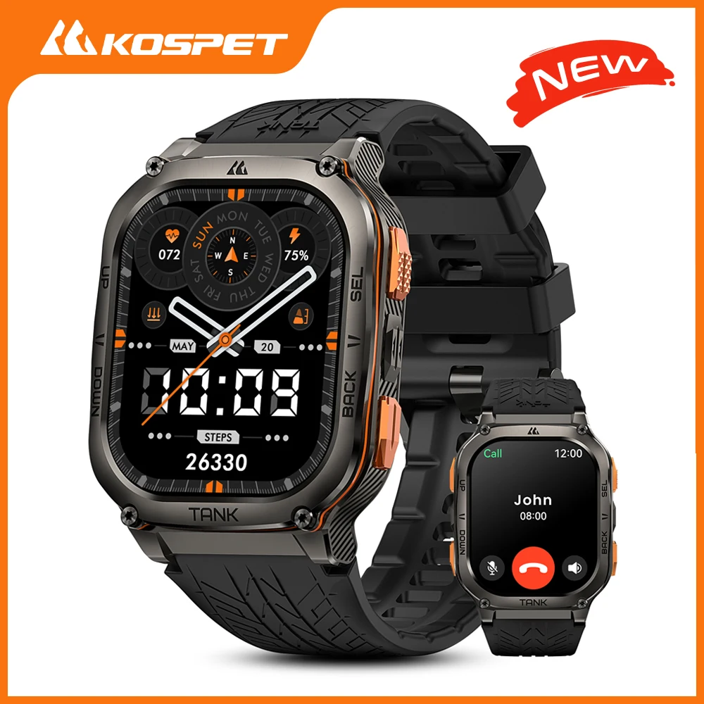 KOSPET TANK M3 Ultra GPS montre intelligente pour hommes en acier inoxydable 5ATM étanche Bluetooth appel 24/7 moniteur de santé pour Android iOS