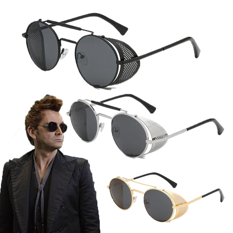 Солнцезащитные очки Good Omens Devil Crowley David Tennant, реквизит для косплея, круглые металлические солнцезащитные очки в стиле ретро, мужские и женские очки в стиле стимпанк
