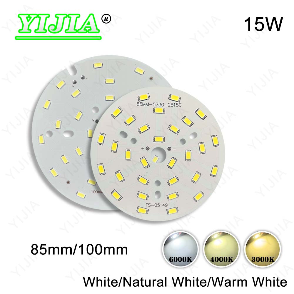 Chip led smd 5730 de alta potência, 15w, 45-48v, diâmetro 85mm, 100mm, lâmpada led, diodo, placa de fonte de luz redonda, holofote embutido