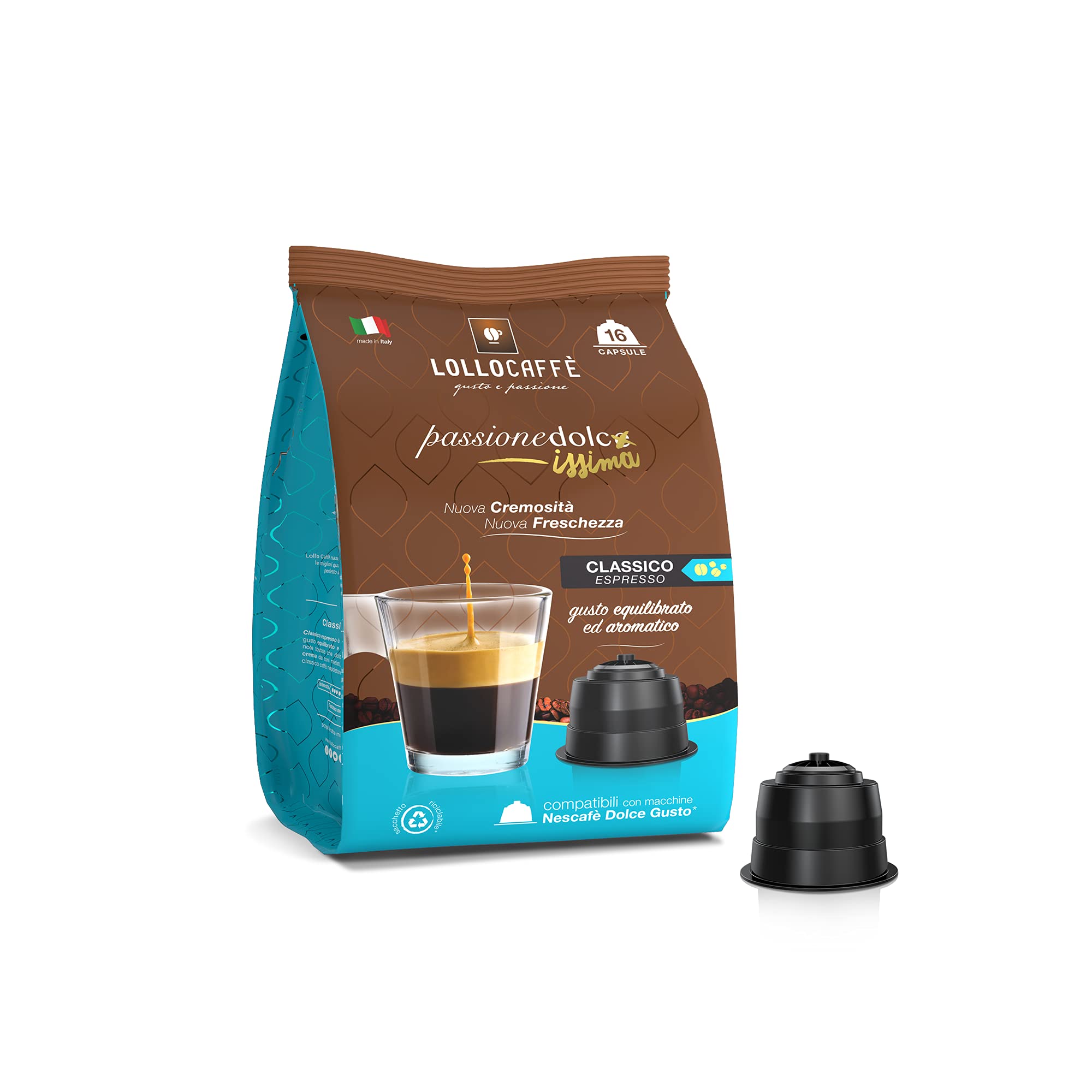 Lollo Coffee Sweet Passion Classic Mixture-192 capsules (12 paquets de 16) -Compatible avec les Machines Nescafé * Dolce Gusto *
