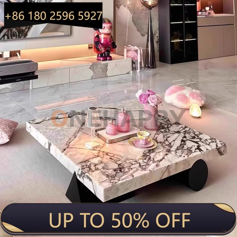 Italian minimalist coffee table - square Calacatta gold marble, customizable for luxury, perfect for the living room.