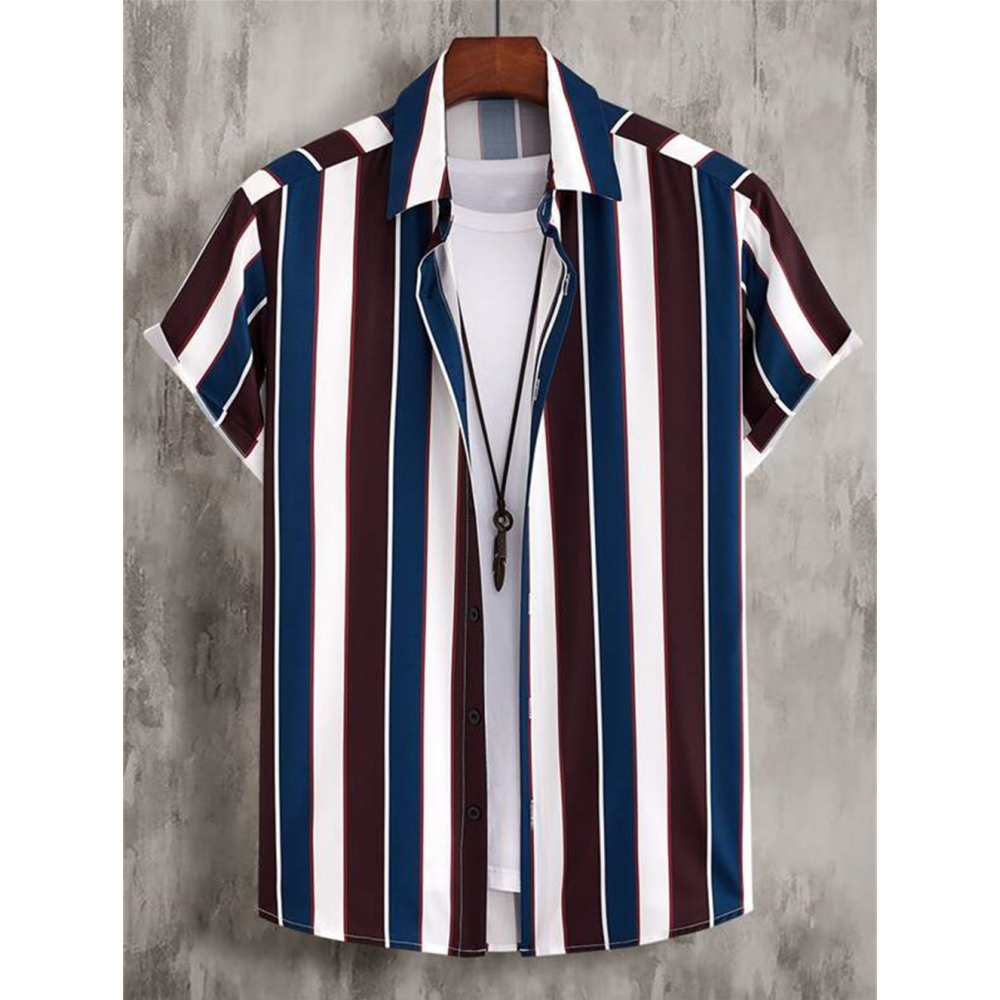 2023 Mannenkleding Eenvoudige Strepen 3d Hawaiiaans Overhemd Herenkleding Losse Ademende Herenoverhemden Zomer Mannenoverhemden Met Korte Mouwen