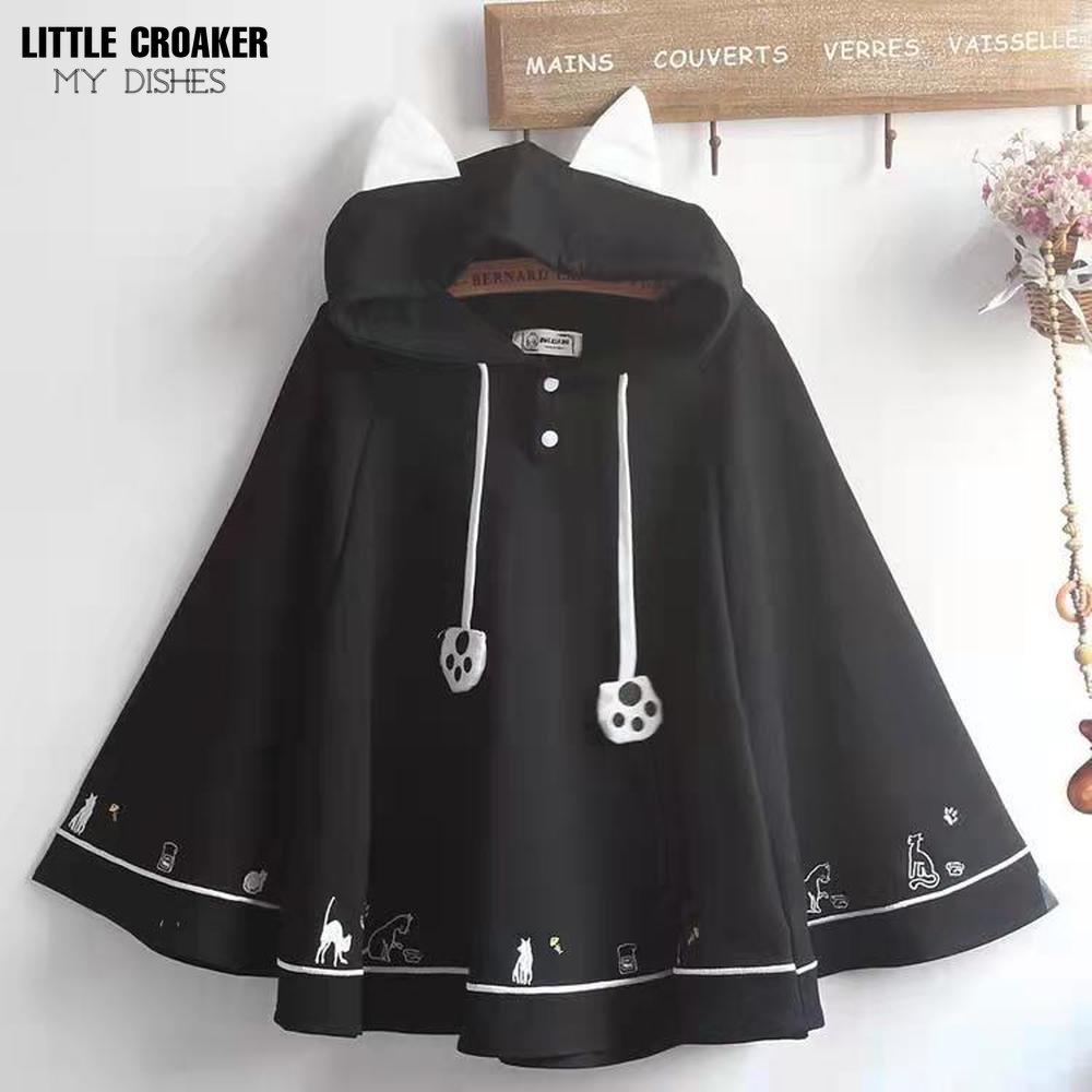Lolita capa harajuku capa com capuz japonês natal feminino sweetshirts capa de lã solta pulôver batwing manga casaco com capuz