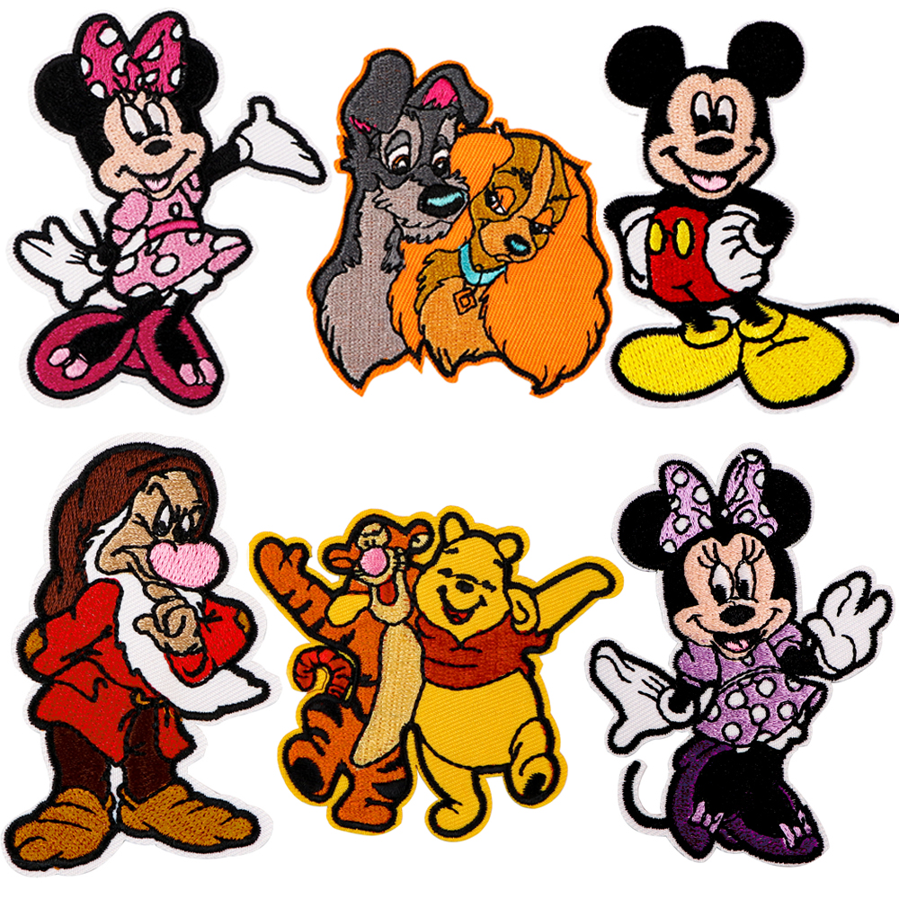 Winnie urso mickey bonito diy bordado ferro em remendos emblemas retalhos costura apliques jaqueta mochila emblemas