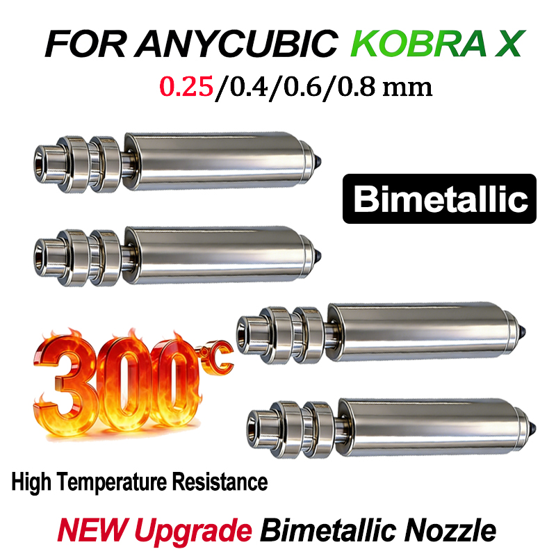 Upgrade voor Anycubic Kobra X Hotend Bimetaalmondstuk 0,25/0,4/0,6/0,8 mm Mondstuk uit één stuk voor Anycubic Kobra X 3D-printeronderdelen