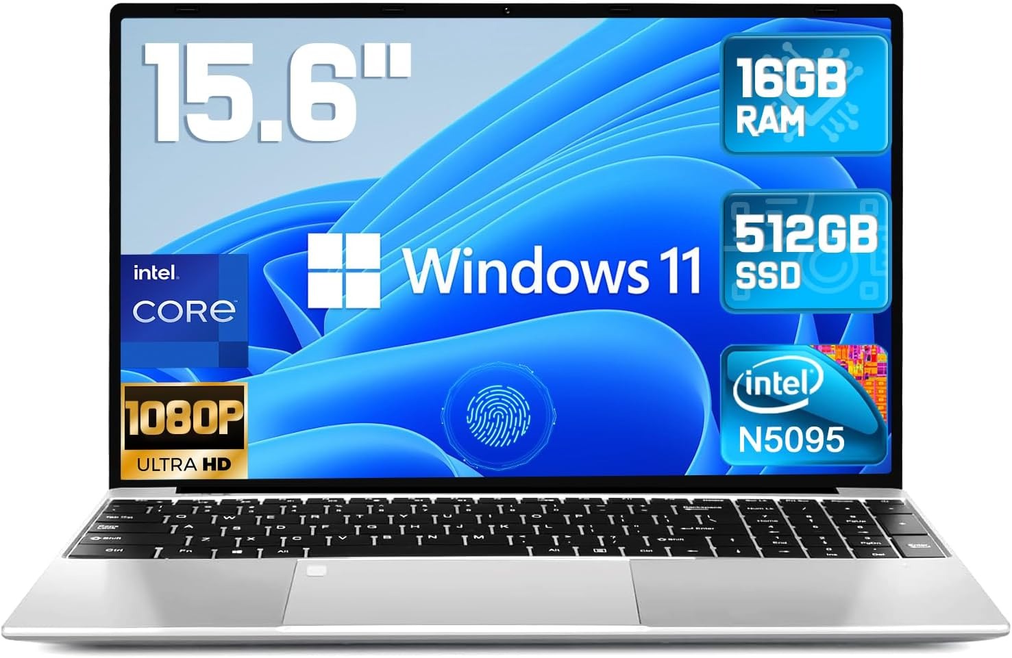 Laptop original 15.6 Polegada 32gb ram ddr4 2tb ssd windows 11 10 notebook pc gamer intel n5095 com impressão digital retroiluminada 5g wifi