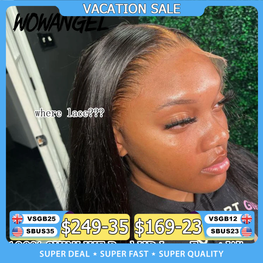 Wow Angel HD Parrucche frontali complete 36 pollici Dritto Melt Skins 13x6 HD Parrucche anteriori in pizzo per capelli umani Capelli vergini Pre pizzicati Glueless