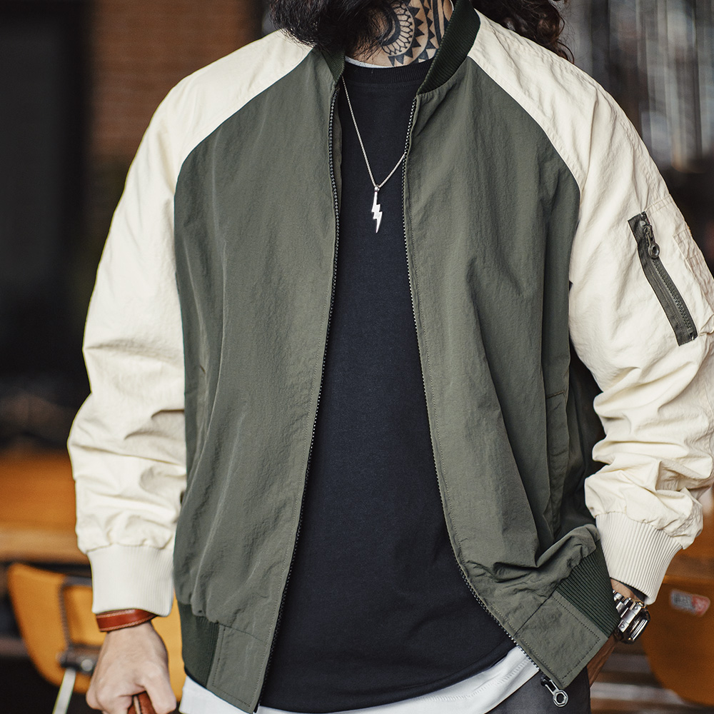 Maden Vintage Contrastkleur MA1 Bomberjack Korte Zip-up Pocket Baseball Jacket Heren Casual Bovenkleding voor lente en herfst