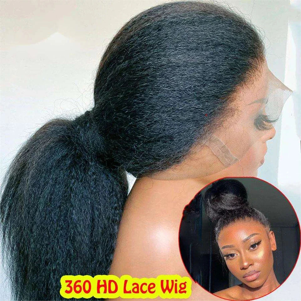 Парик 360 Lace Front из натуральных волос, прямой, с эффектом кинки, для чернокожих женщин, 220% плотность, прямые волосы Яки, парик 360 Full Lace, натуральный цвет