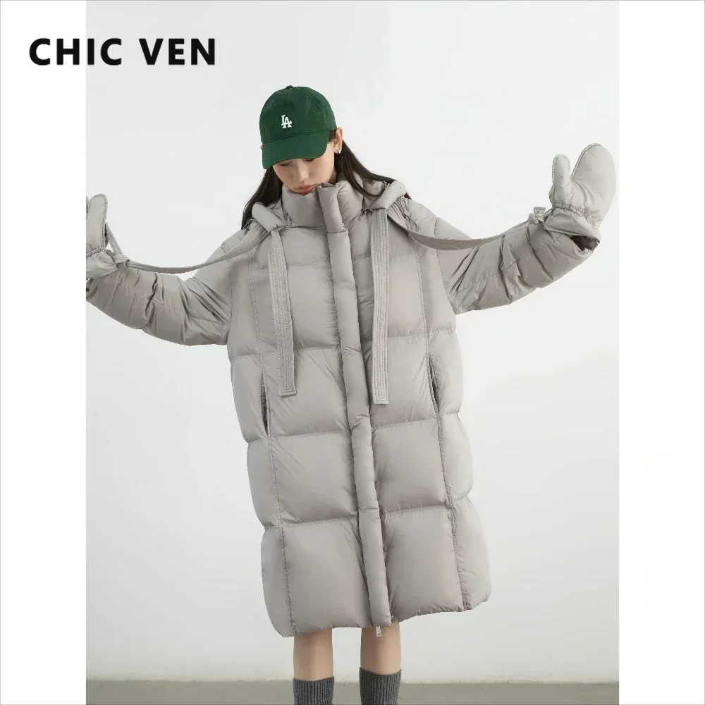 CHIC VEN nuevas abrigos de plumas para mujer, chaqueta informal holgada con capucha para mujer, abrigo suave de plumón de pato blanco 90 grueso para Otoño e Invierno 2024