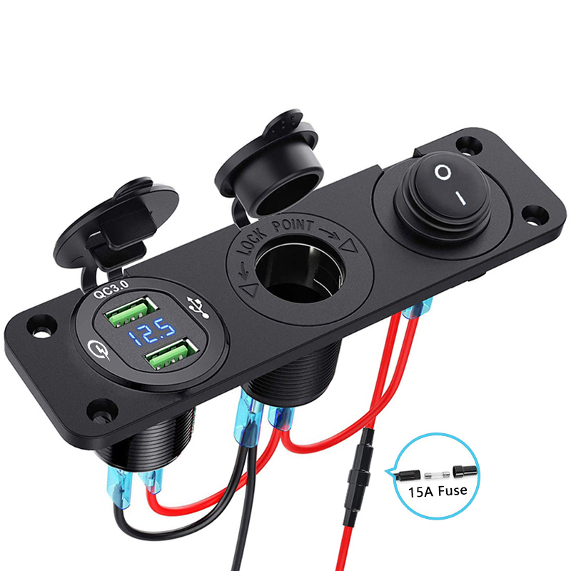 12V シガーライターソケット 3 in 1 防水車デュアル QC3.0 USB コンセントパネル RV マリンボート電源ソケット充電器ソケット