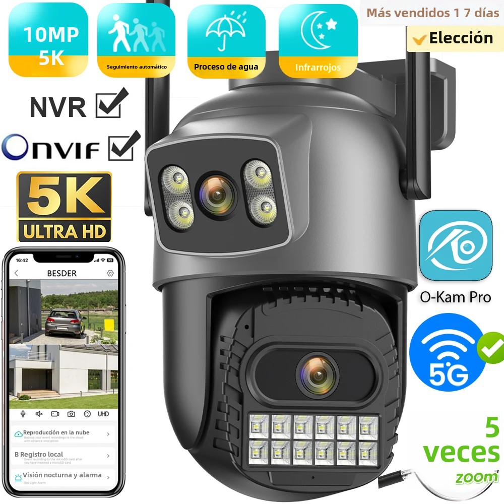 Cámara IP de 10MP 5K protección de seguridad Wifi PTZ lente Dual 5G HD cámara de vigilancia en exterior detección humana seguimiento visión nocturna
