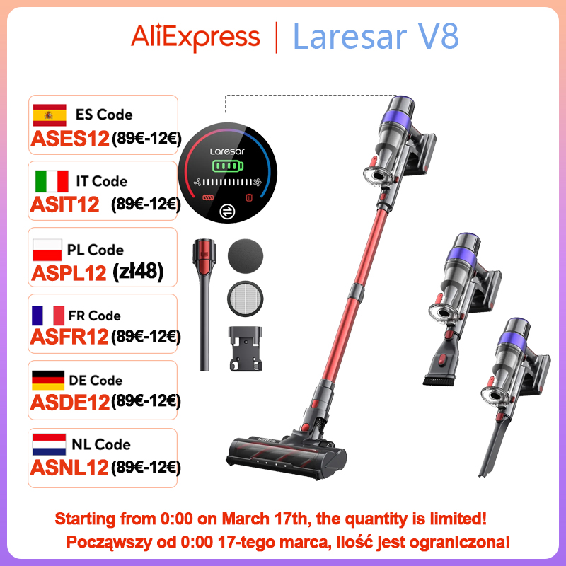 Laresar 48000pa 500w v8 Akku-Staubsauger Auto 60 Minuten Haushalts gerät drahtlose austauschbare Batterie neue bürstenlose mo