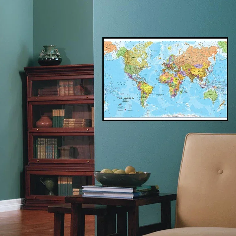 60*40Cm Thế Giới Bản Đồ Chính Trị Có Độ Chi Tiết Cao Tranh Canvas Hiện Đại Trang Treo Tường Dùng Học Phòng Khách trang Trí Nhà
