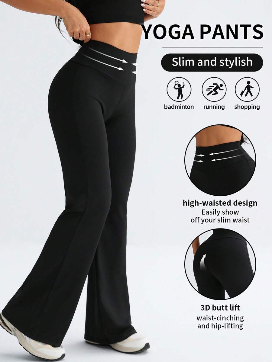 Solid Color Hip Lifting Flare Pants Women High Waist Slim Design Comfortable Stretch Casual Yoga Leggings