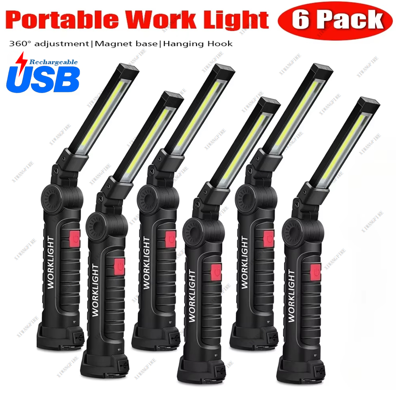 Lampe de travail LED COB Portable, Rechargeable par USB, lampe d'inspection avec crochet magnétique, batterie externe, torche à batterie 18650