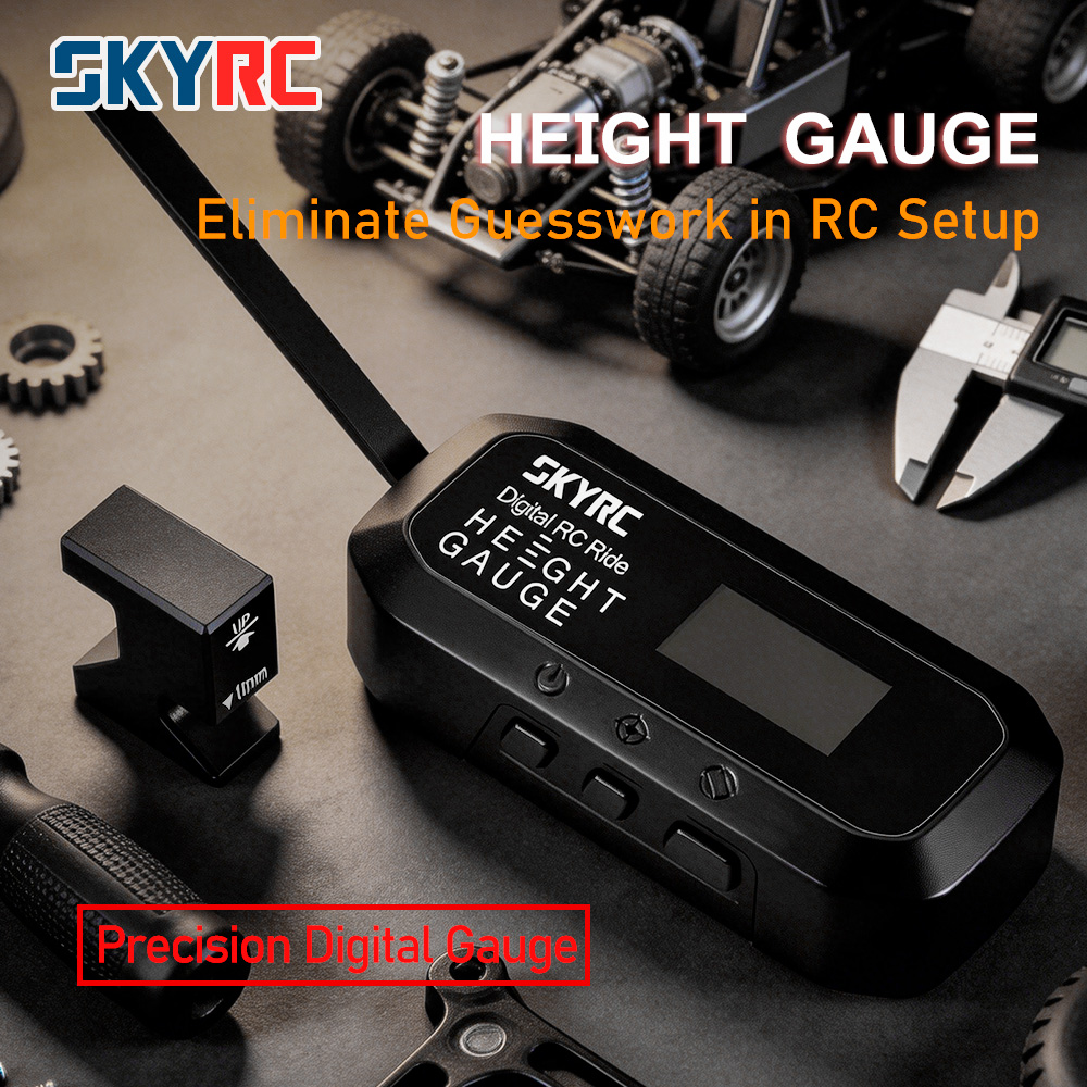 เครื่องวัดระยะห่างตัวถังรถบังคับวิทยุ SkyRC แบบดิจิตอล ความแม่นยำ 0.1 มม. ช่วงการวัด 2-38 มม. สำหรับรถบังคับขนาด 1/24 1/10 1/8 พร้อมจอแสดงผลแบบหมุนได้และเครื่องมือปรับเทียบ
