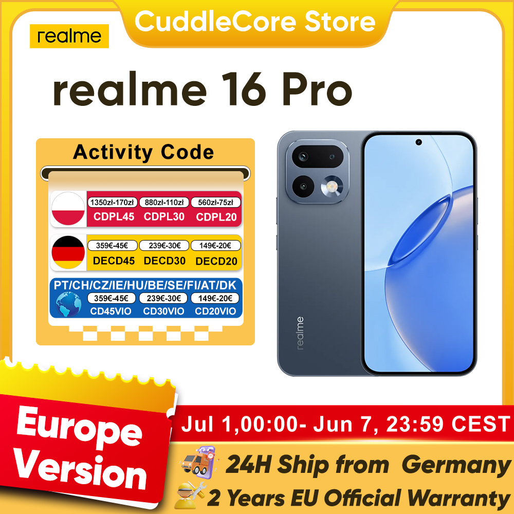 realme 16 Pro 5G Smartphone Versione EU, Fotocamera 200MP, Batteria 6500mAh, MediaTek Dimensity 7300 Max, Schermo AMOLED 6.78'' 144Hz, Nuovo