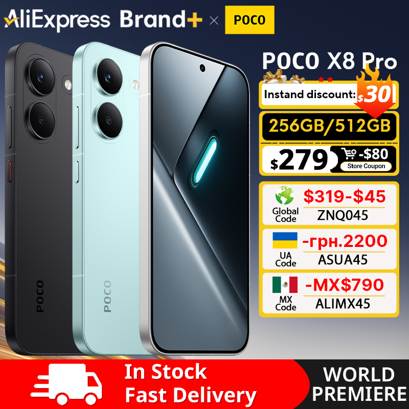 【Мировая премьера】Глобальная версия POCO X8 Pro 5G с ультраярким AMOLED-дисплеем 120 Гц, смартфон с разрешением 1.5K, процессором Dimensity 8500-Ultra, NFC, камерой 50 МП