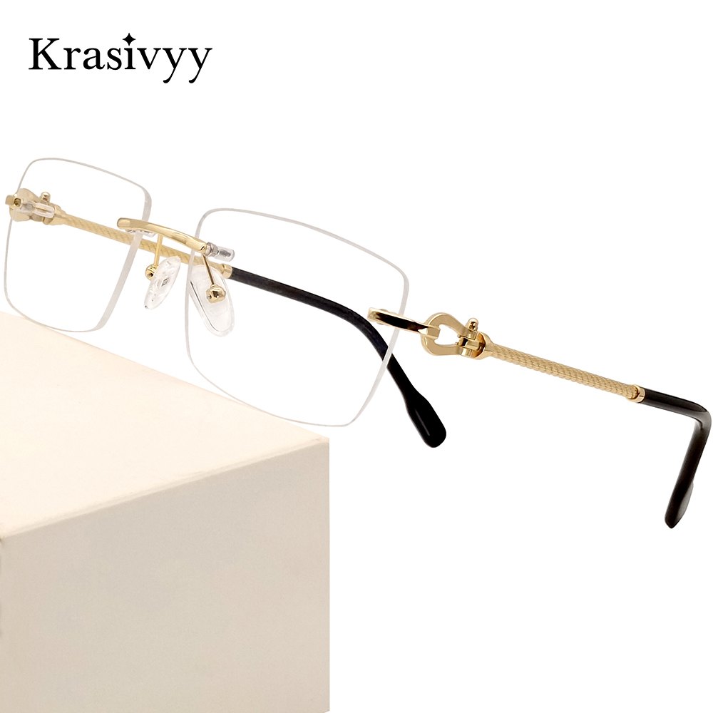 Krasivyy montura de gafas sin montura para hombre, gafas graduadas francesas ultraligeras cuadradas de titanio, gafas ópticas de alta calidad para hombre