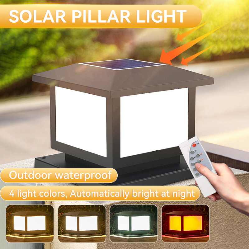 LED-Solar-Säulenlicht, wasserdichte Solarleuchten für den Außenbereich, zeitgesteuerte Fernbedienung, Garten-Sonnenlicht für Zaun, Weg, Außendekoration, Lampe