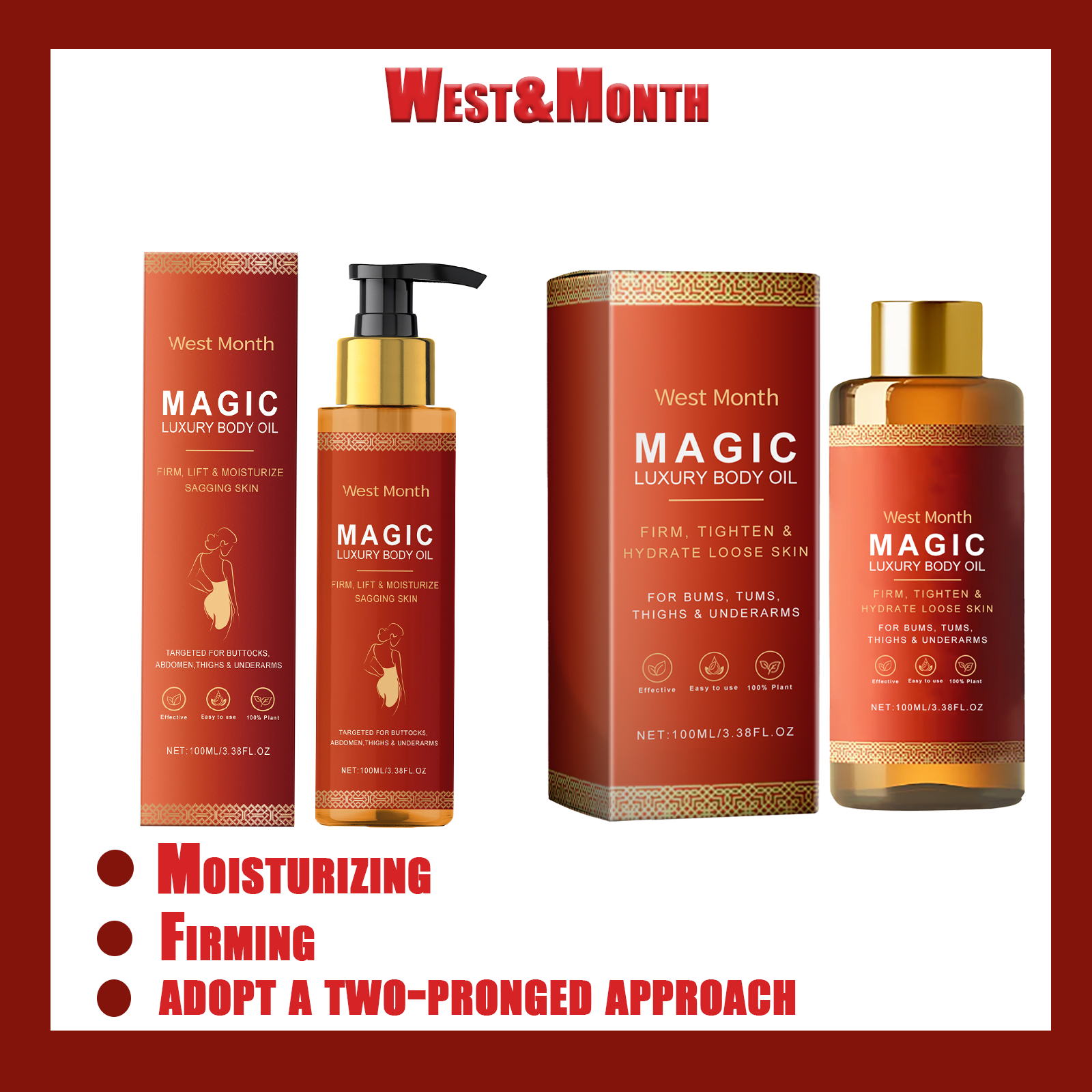 West Montr Body Tightening Moisturizing Oil and Moisturizing Oil Nawilża miękką i napinającą skórę Codzienna pielęgnacja Olejek odżywczy