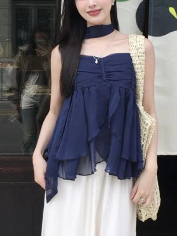 Zomer Casual Elegante Retro Kleding Vrouwen 2000S Esthetische Mouwloze Effen Tops Vrouwelijke Koreaanse Mode Sweet Tank Tops 2024 Nieuw
