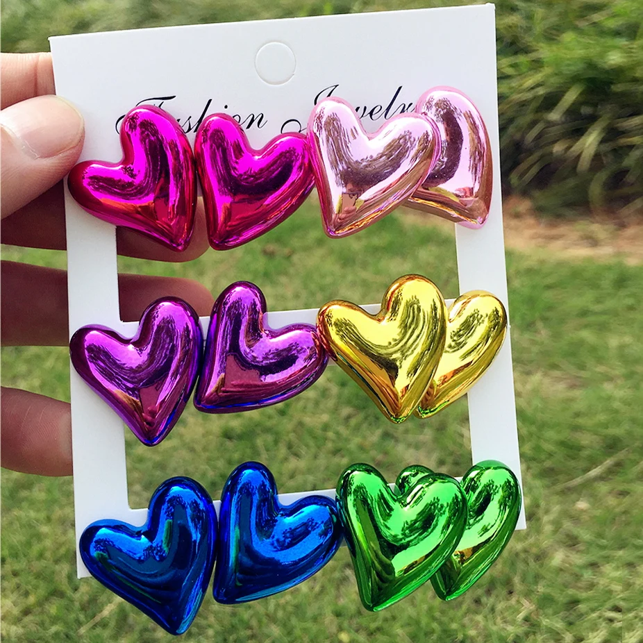 Nouveau 6 paire/ensemble couleur métallique acrylique Y2K boucles d'oreilles pour femmes Rock coeur boucle d'oreille corée ensembles de bijoux