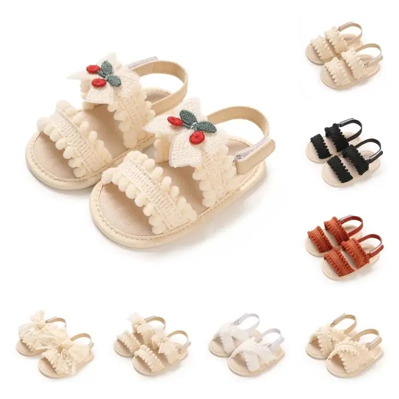 Girls' summer sandals 0-18 months old, cute bow cherry decoration, soft sole, breathable, casual and comfortable