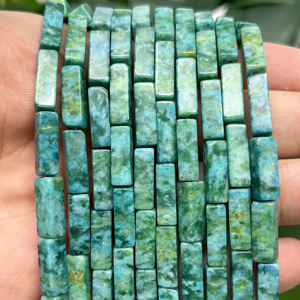 Contas de Pedra Natural Crisocola e Jaspe 4x13mm, Contas Cuboides Soltas para Fazer Joias, DIY, Pulseira, Colar 15''