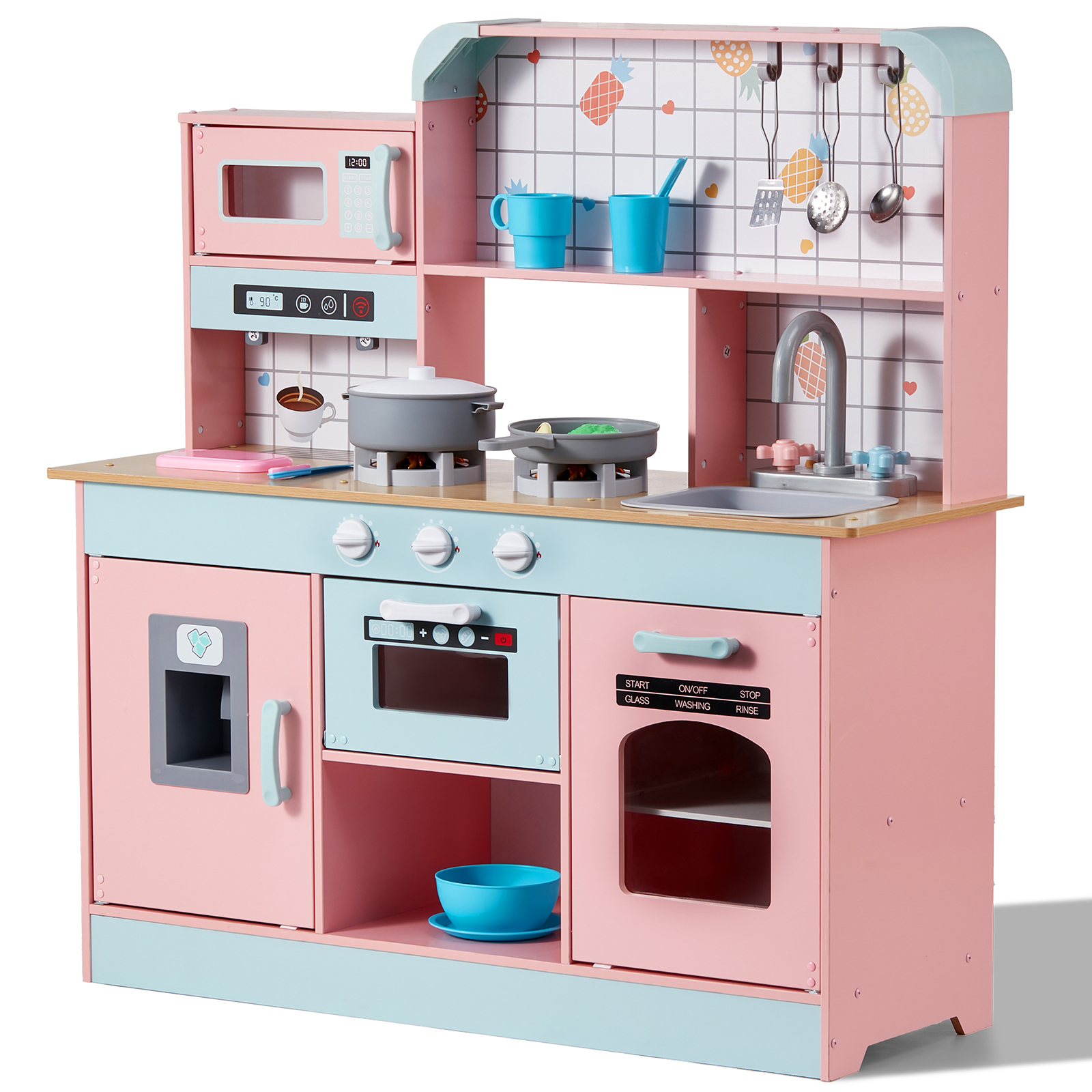 SucceBuy Mainan Memasak Pura-pura untuk Anak-anak Set Mainan Koki Aksesori Dapur dengan Lampu & Suara untuk Balita Perempuan Laki-laki