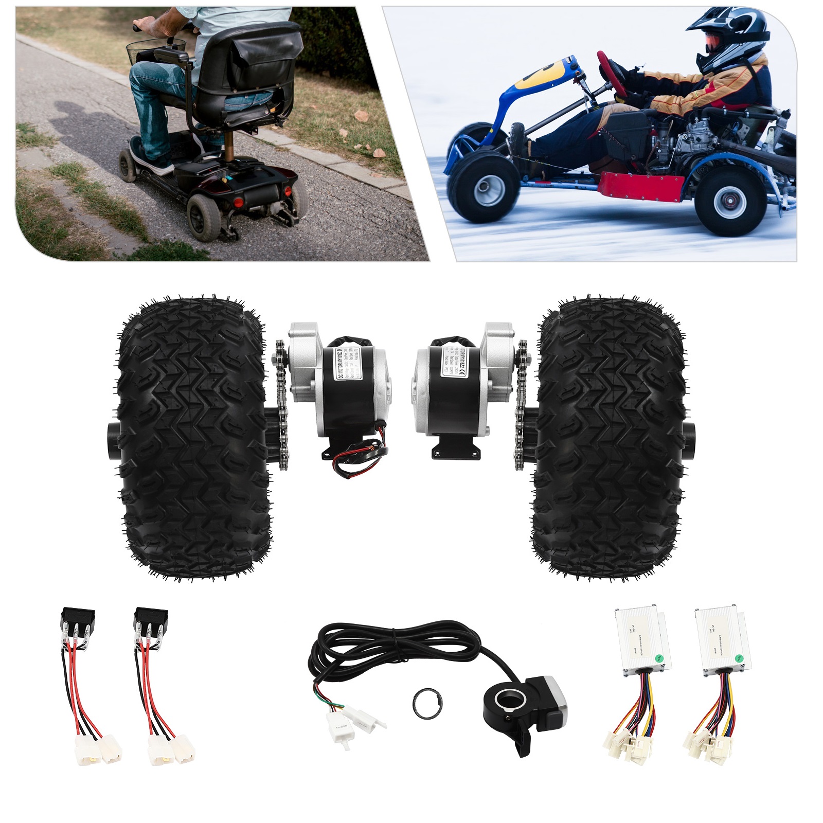 24 V/250 W 36 V/350 W Elektrische Scooter Conversie Kit 10 "Dubbele Wielen Borstel Reductiemotor Drive Luchtwiel w/Achteruitversnelling + Duimgas