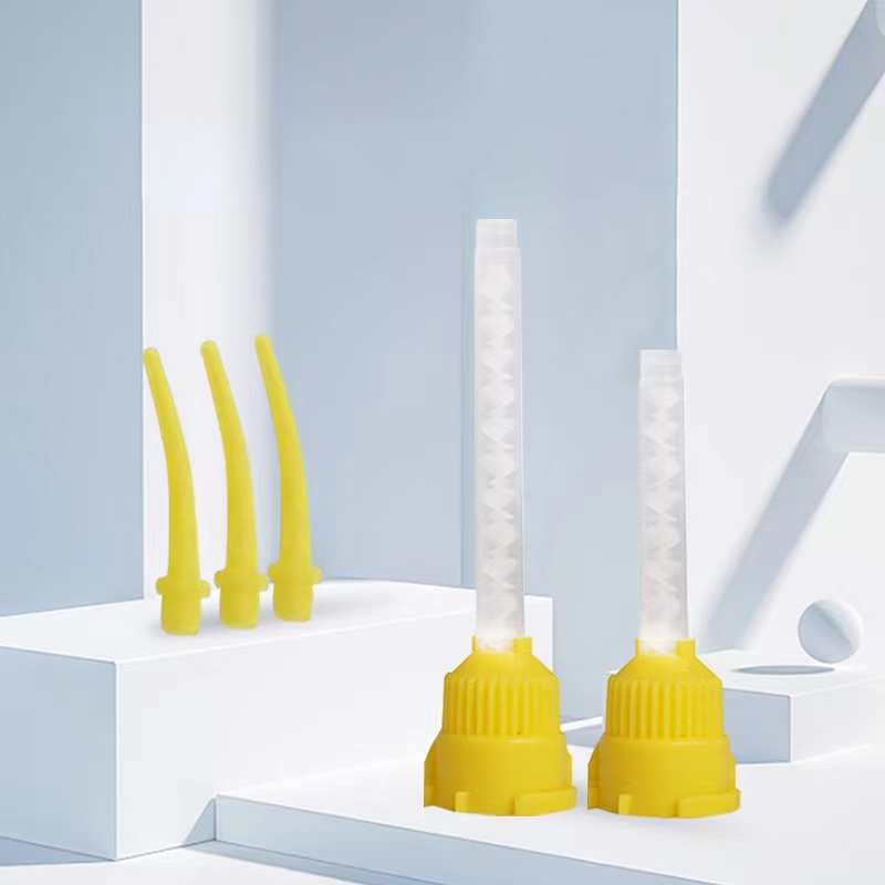 50/100 Uds puntas de mezcla Dental impresión pistola de goma de silicona mezcladores de transporte desechables amarillo 1:1 materiales de odontología
