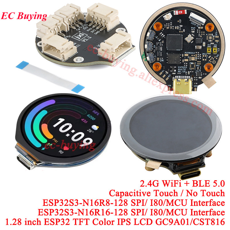 ESP32-TFT ESP32-S3 1,28 pulgadas redondo IPS 65K Color TFT pantalla táctil módulo de pantalla LCD 1,28 "240*240 2,4G WIFI BLE GC9A01 ESP32S3