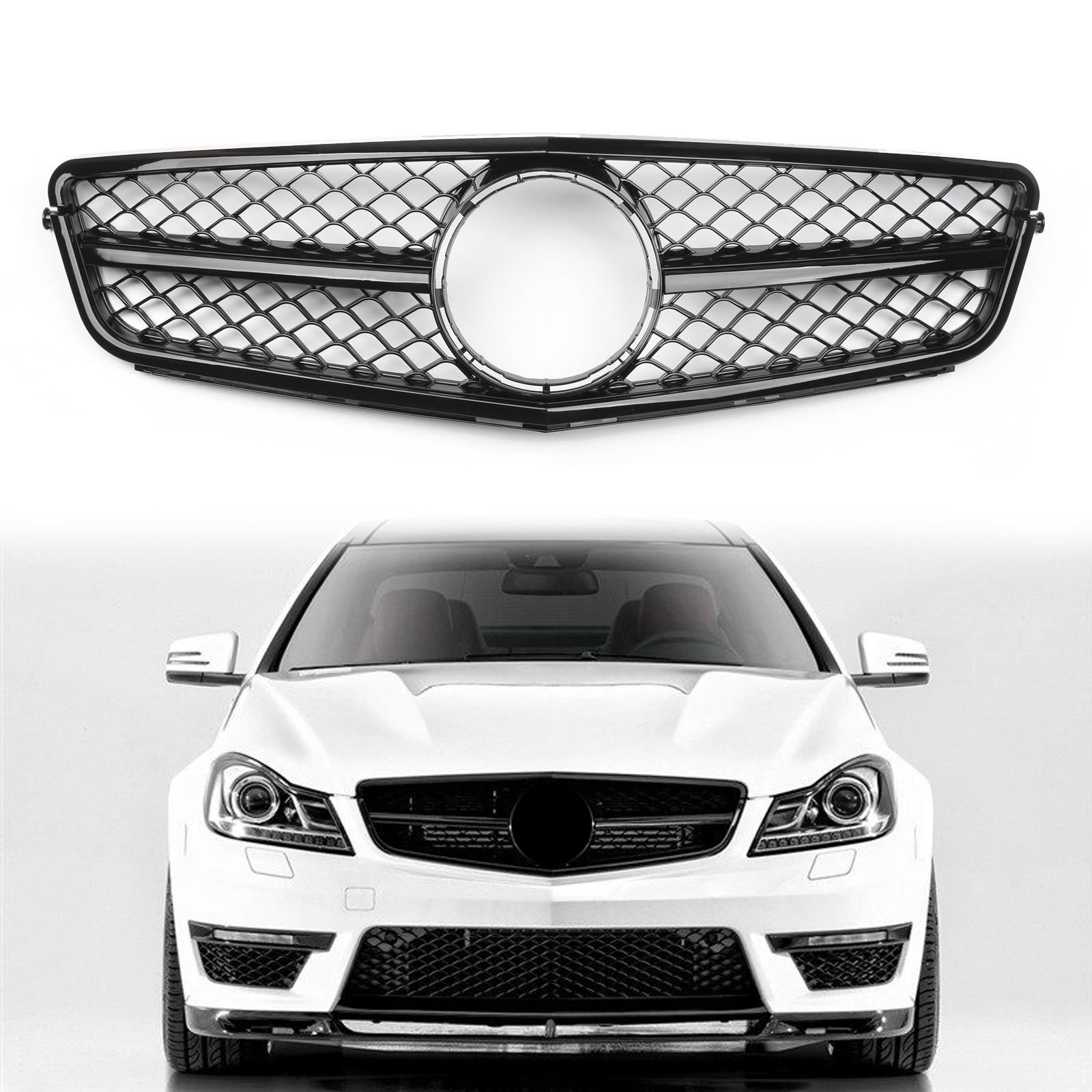 Artudatech AMG Griglia per paraurti anteriore nera adatta per Benz Classe C W204 C300 C350 2008-2014