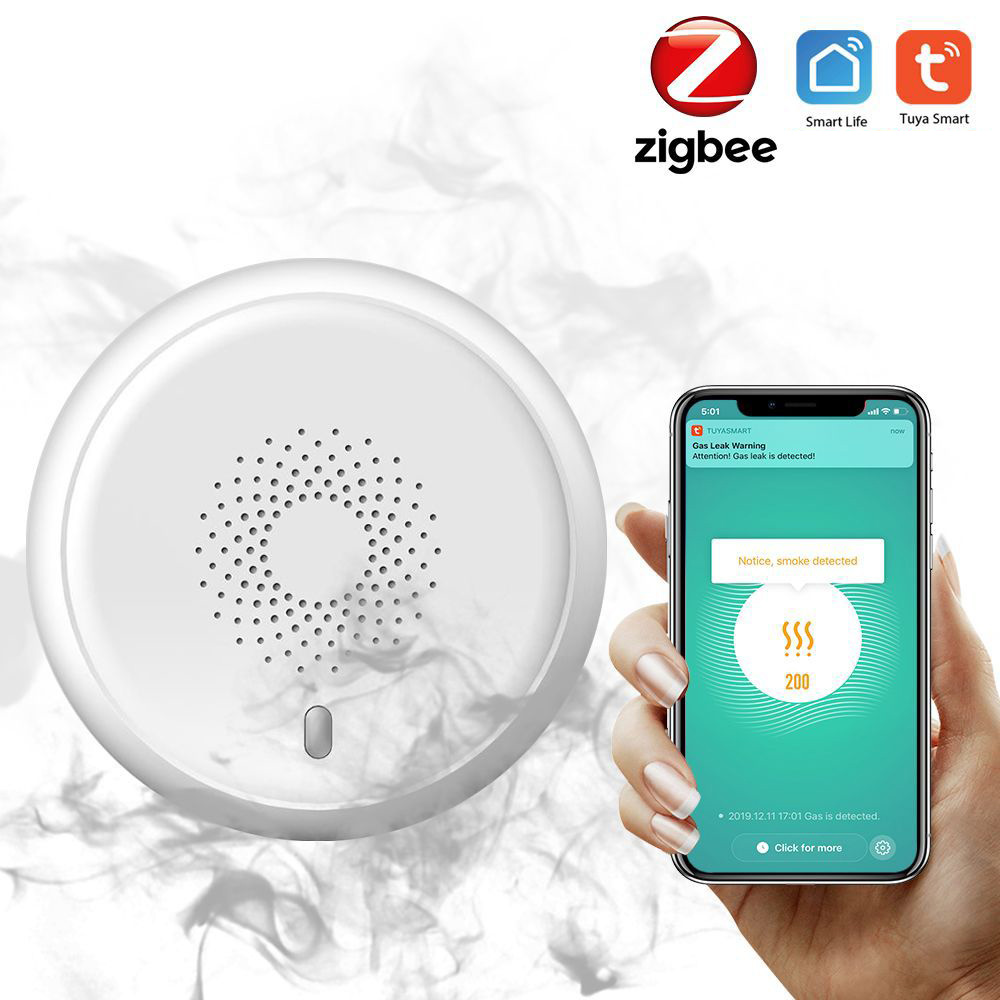 Rilevatore di fumo Zigbee Nuovo sensore di fumo wireless Collegamento intelligente Rilevamento Allarme antincendio Protezione di sicurezza Vita intelligente APP Tuya