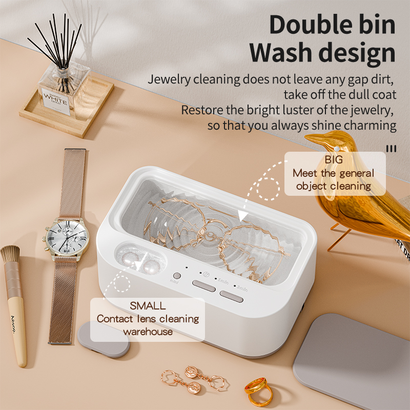 Ultrasonic Cleaner 48Khz with Adjustable Timer Double Bin Jewelry Cleaning Machine Household Vibration Cleaning Tool