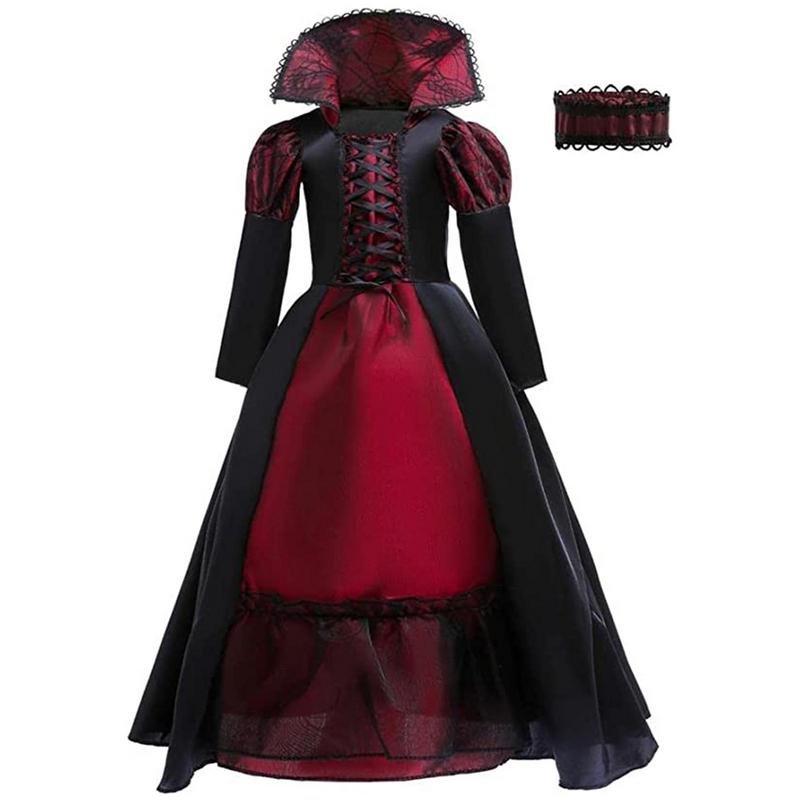 Disfraz de Reina Vampiro, disfraz de Halloween para niñas, disfraz de vampiro real para mujeres, disfraz de Reina Medieval de Halloween con collar