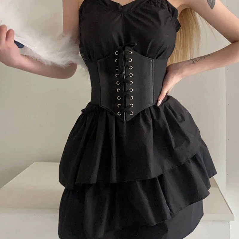 Women's Corset Punk Black Wide Waist Leather Waist Cincher Belt Female Waist Trainer Elastic High Waist Belt Women's Dress Corse