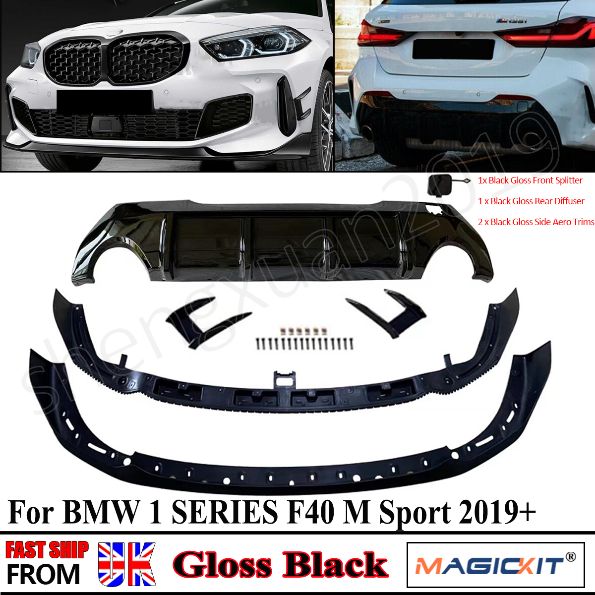 ชุดบอดี้สำหรับ BMW 1 Series F40 M135i M กันชนหน้าตัวแยกอุปกรณ์ตัวกระจายแสงด้านหน้าขอบหลัง2019 +
