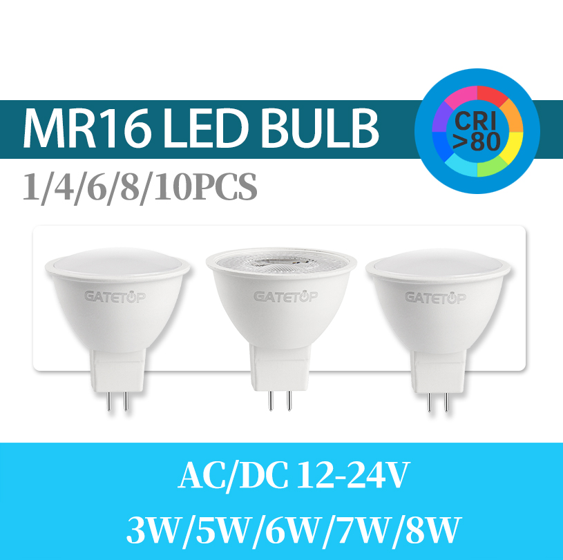 1-10 Uds MR16 AC DC 12V 24V bombilla de foco LED GU5.3 base 600lm 6W Bombillas Spot Light reemplazar 30W 50W lámpara halógena sala de estar