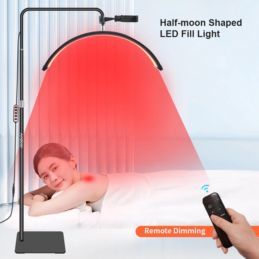 Andoer HD-M6XR 36W Podłogowa lampa wideo LED w kształcie półksiężyca Światło wypełniające Możliwość przyciemniania z białym światłem 5600K i czerwonym światłem Metal Lig 186 cm