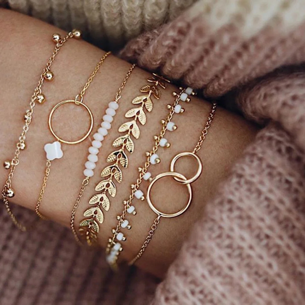 Set di braccialetti impilabili alla moda da 6 pezzi con design geometrico e nappa regolabile: perfetto per tutti i giorni e occasioni speciali