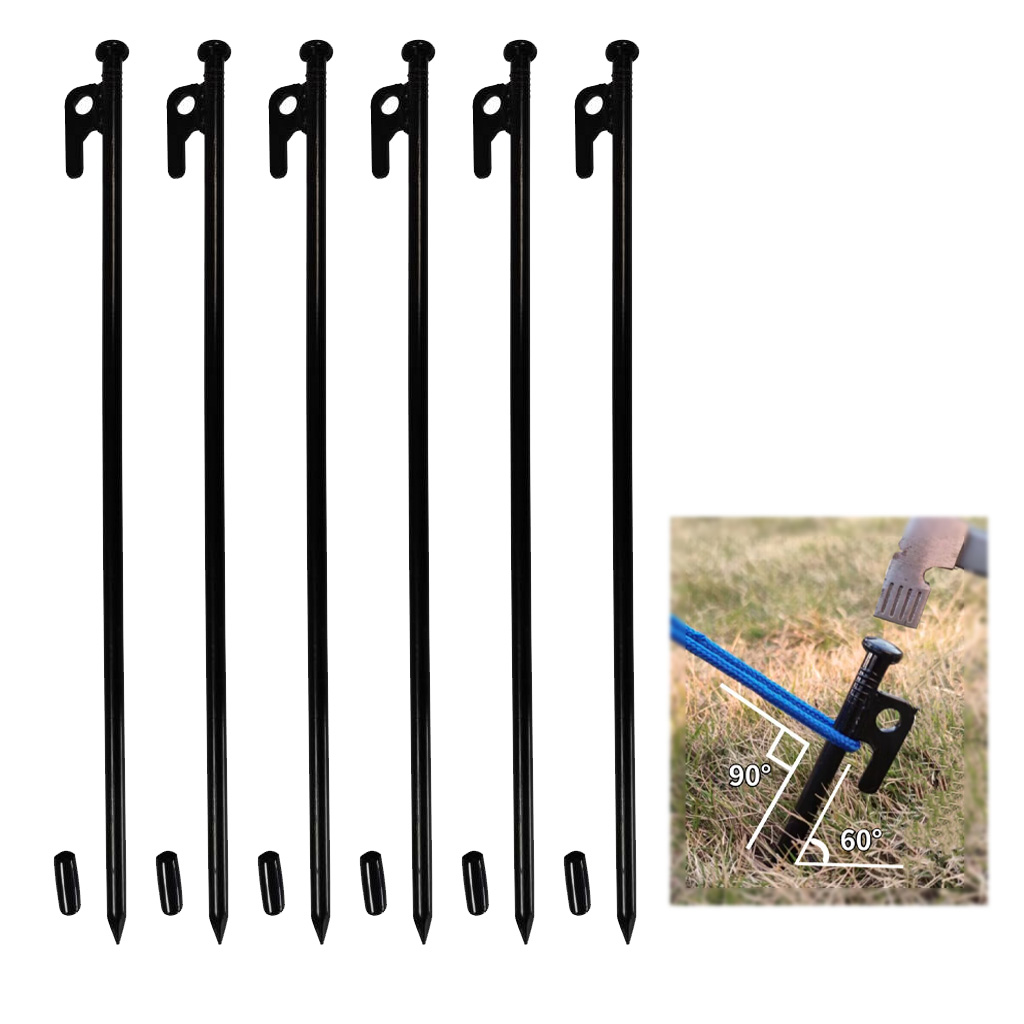 Zestaw 6/10 sztuk 40 cm (16 cali) szpilek do namiotu, wytrzymałe stalowe metalowe kołki do namiotu, szpilki do gruntu, kolce do baldachimu, gwoździe do namiotu kempingowego