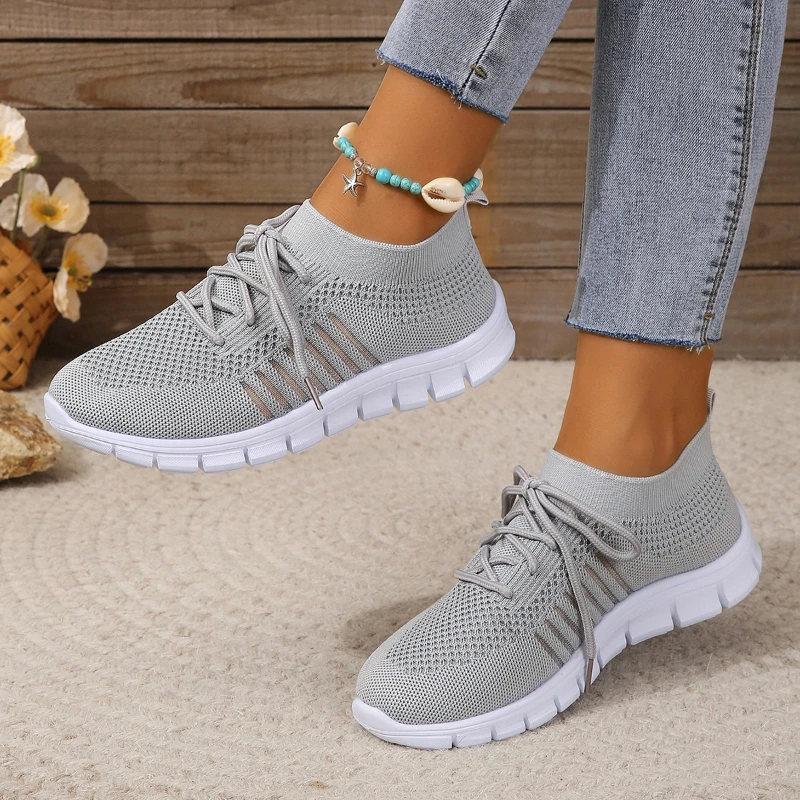 Zapatos Deportivos planos informales para mujer, zapatillas sin cordones, suela gruesa en todos los colores, zapatos de malla de punto con mosca a la moda, novedad
