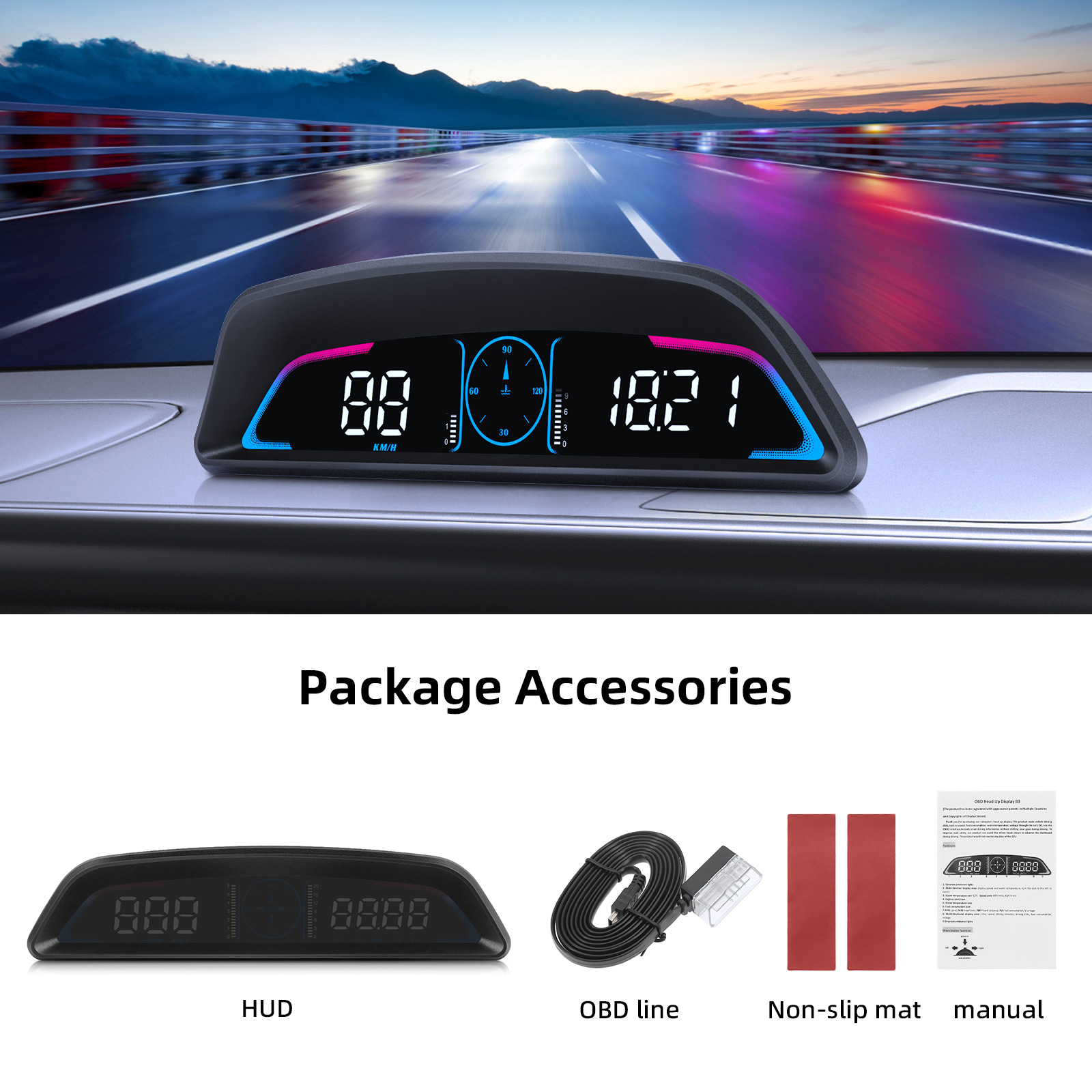 B3 Head Up Display OBD2 GPS Digtial HUD Car Gauge Tachimetro Contagiri Temperatura dell'acqua Consumo di carburante Tensione Auto Elettronica
